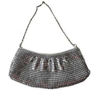 Sparkle Mesh Clutch Evening Bag Silver Chain Strap Party Bag Women